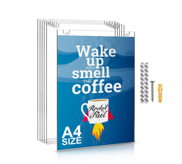 A4 Clear Acrylic Portrait POS Sign Holder Wall Mount or Hang