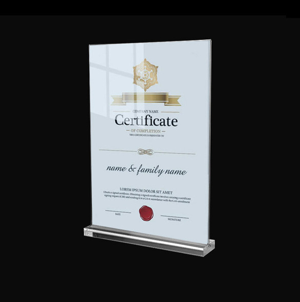 A5 portrait acrylic sign stand used as a double sided menu holder on a counter