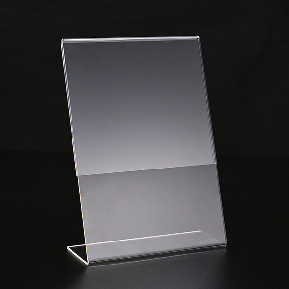 A5 portrait slant back acrylic sign stand used as a menu holder on a counter