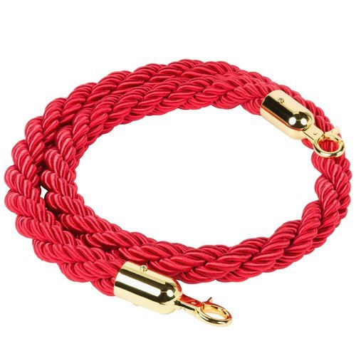2m Red Stanchion Rope with 32mm Gold Premium Clips