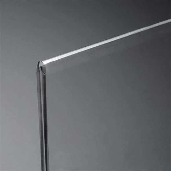 A3 landscape slant back acrylic sign stand used as a menu holder on a counter