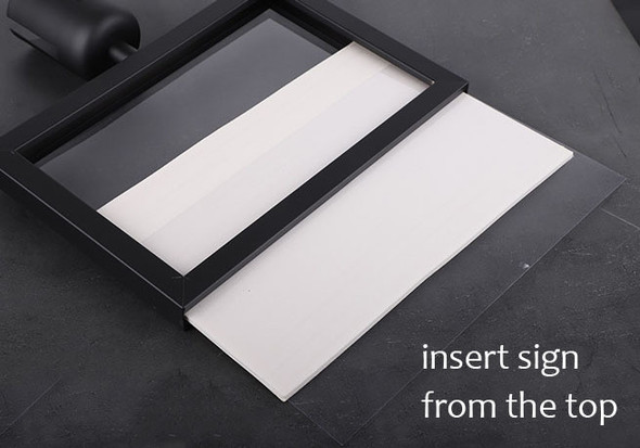 Black A3 landscape sign holder for retractable barrier bollard