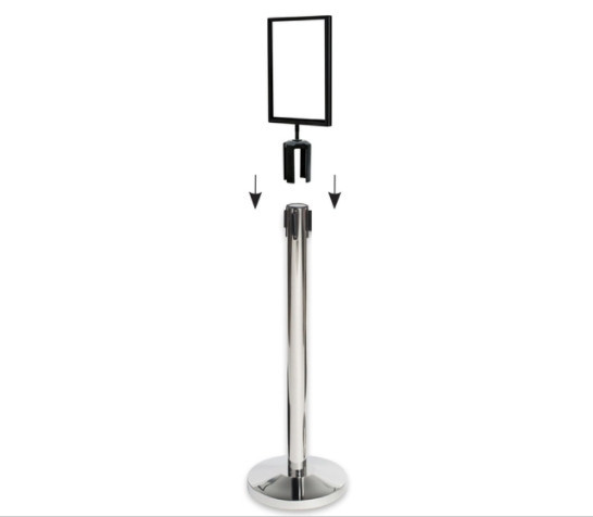 A4 landscape chrome sign holder for retractable barrier bollards