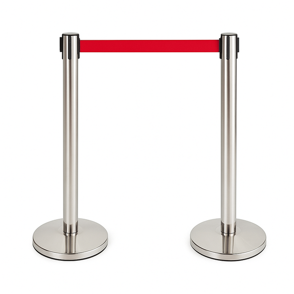 Set of 2 Premium 2m Retractable Red Belt Queue Barrier – Silver Crowd Control Stanchion Stainless Steel (view 8)
