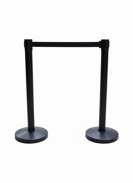 Set of 2 Premium 2m Retractable Belt Queue Barrier – Matte Black Crowd Control Stanchion