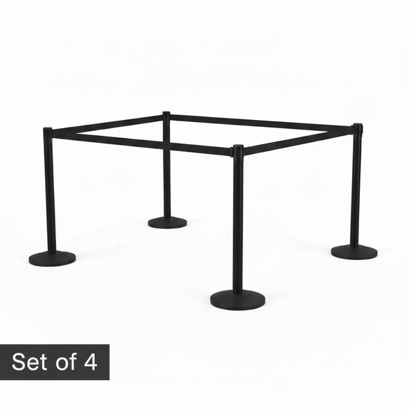 Set of 4 Premium 2m Retractable Belt Queue Barrier – Matte Black Crowd Control Stanchion (view 2)