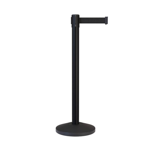 Premium black retractable belt queue barrier in use indoors