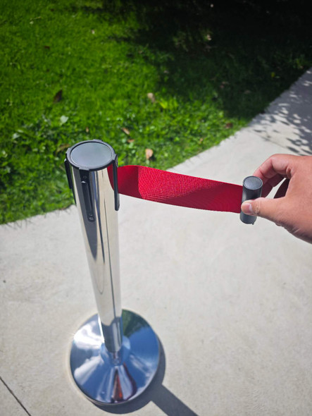 Set of 4 Premium 2m Retractable Belt Queue Barrier –  Silver Crowd Control Stanchion RED Stainless Steel