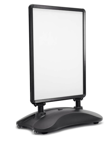 A1 waterbase double-sided pavement sign holder black handle and wheels – outdoor snap frame display stand