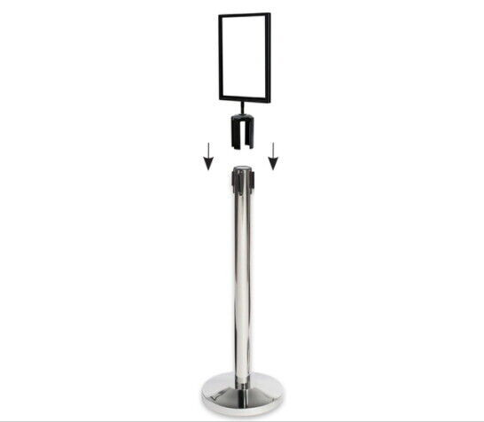 A4 / A3 Sign Holder for Retractable Belt Queue Bollard - Portrait / Landscape Silver (view 2)