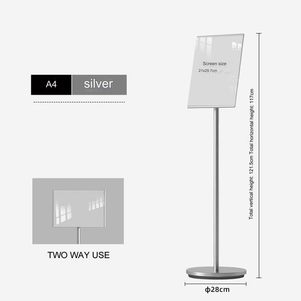 A4 Silver Premium Floor Poster Stand for Business Menu Display