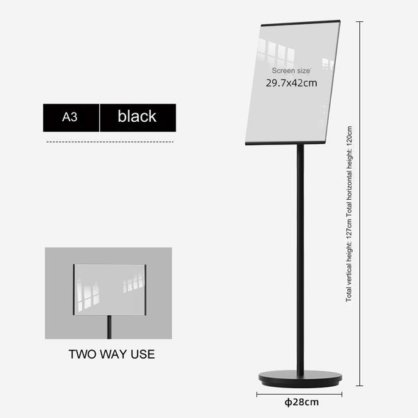 Black A3 floor poster stand for business menu display