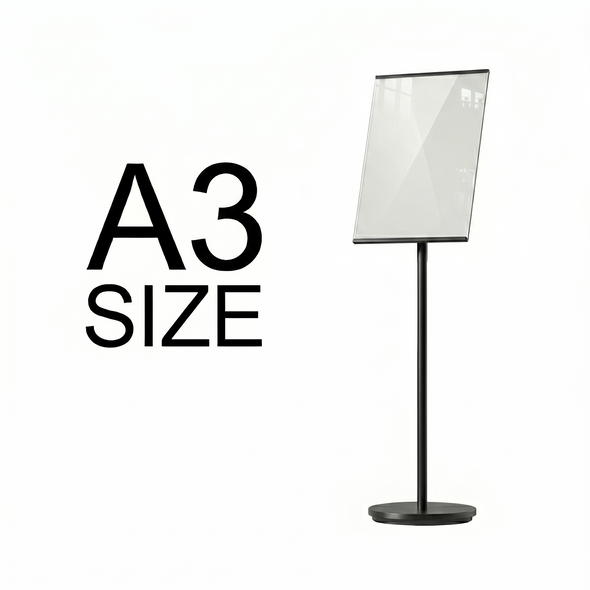 Black A3 floor poster stand for business menu display