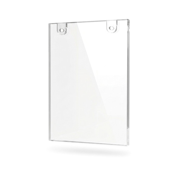 A5 clear acrylic wall sign holder with two round holes at the top