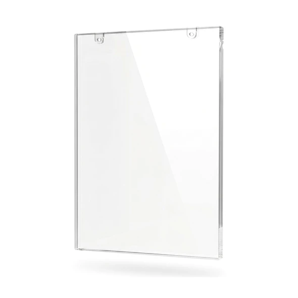 A3 clear acrylic wall sign holder with two round holes at the top
