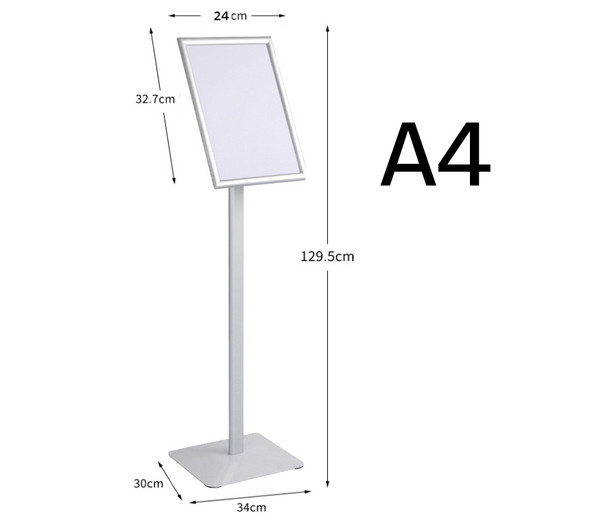 A4 Sign Floor Stand (Heavy Duty Base) Frame Poster Stand Display Stands Silver