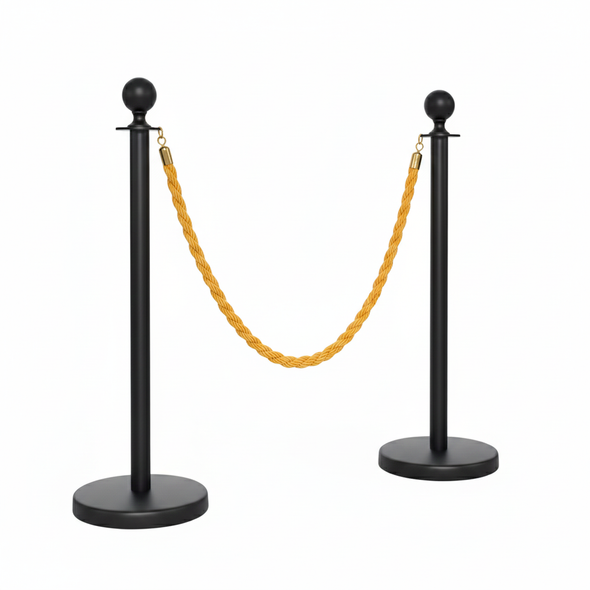 black rope stanchion set of two, 92 cm ball top, front view