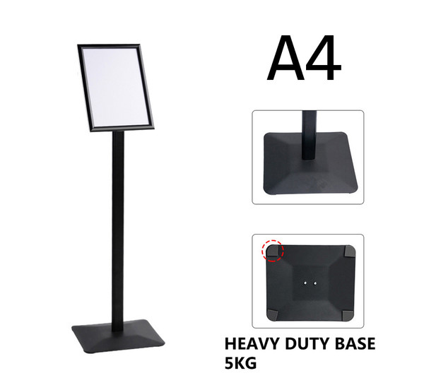 A4 Sign Floor Stand (Heavy Duty Base) Frame Poster Stand Display Stands BLACK