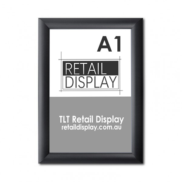 A1 black snap frame with 25mm aluminium profile and square corners, front view