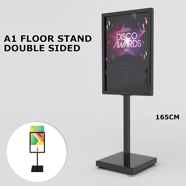 A1 double sided black metal poster stand floor display