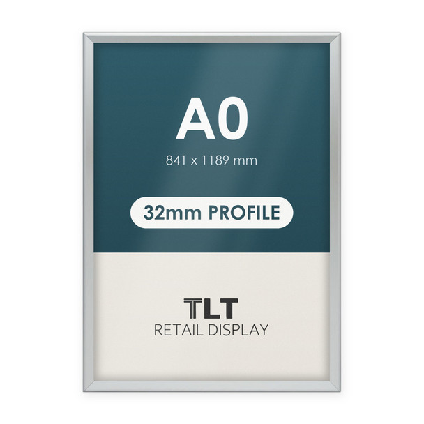 A0 silver 32mm heavy duty snap frame with square corners, front view