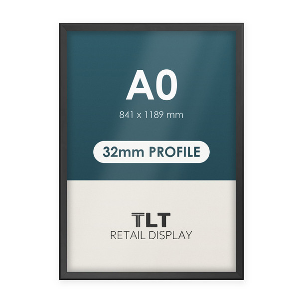 A0 black 32mm heavy duty snap frame with square corners, front view