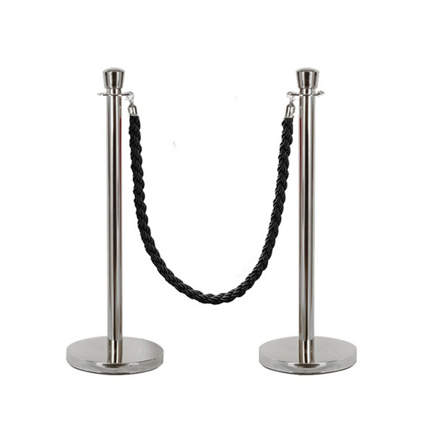 Silver queue barrier stanchions with black rope