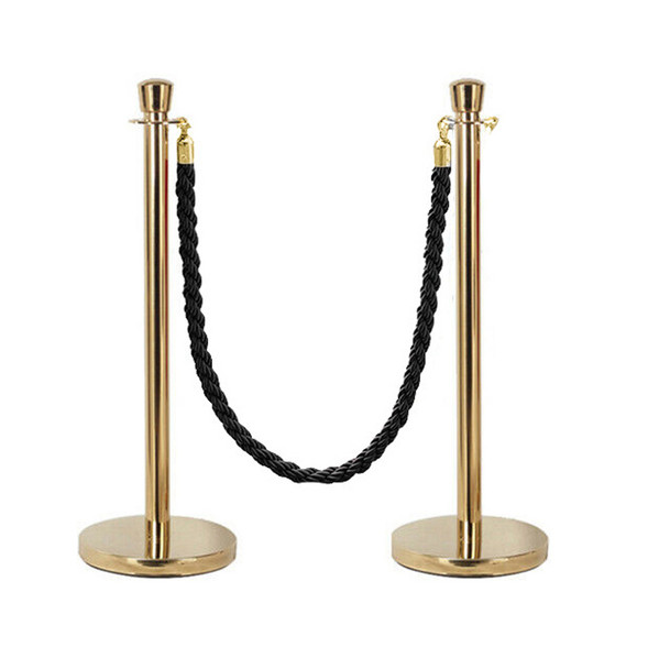 Gold Queue Barrier Bollard with Black Rope