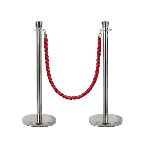 Silver Queue Barrier Bollard with Red Rope