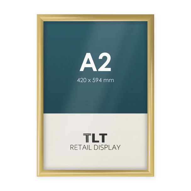 A2 gold snap frame with 25mm aluminium profile and square corners, front view