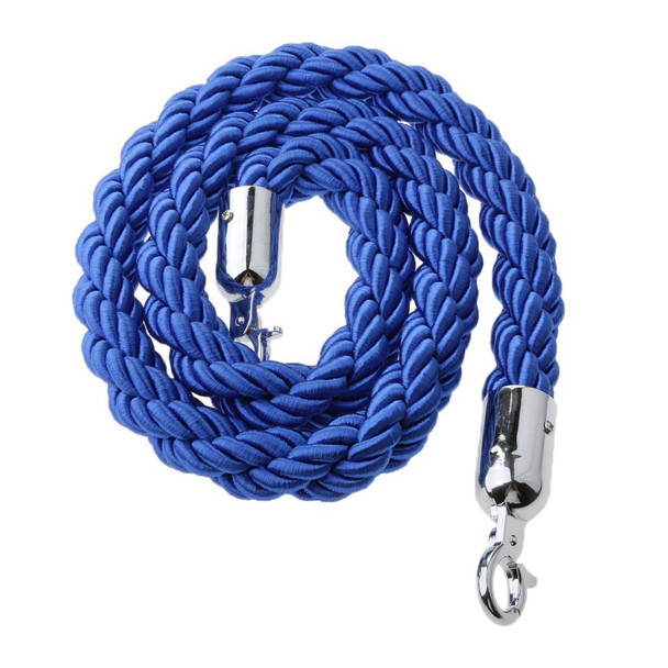 1.5m blue stanchion rope with silver end clip for crowd control