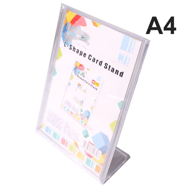 A4 Size L-Shape PS/ABS Sign Holder - Clear Display Stand