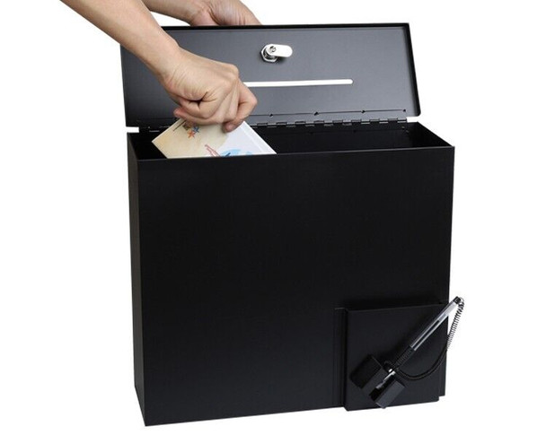 Lockable Steel Donation and Suggestion Box - Wall Mount Black -Large