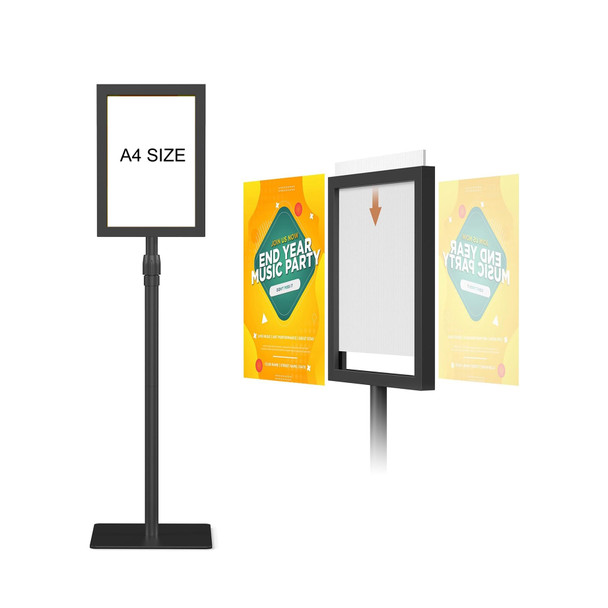 Black A4 double-sided floor stand poster display