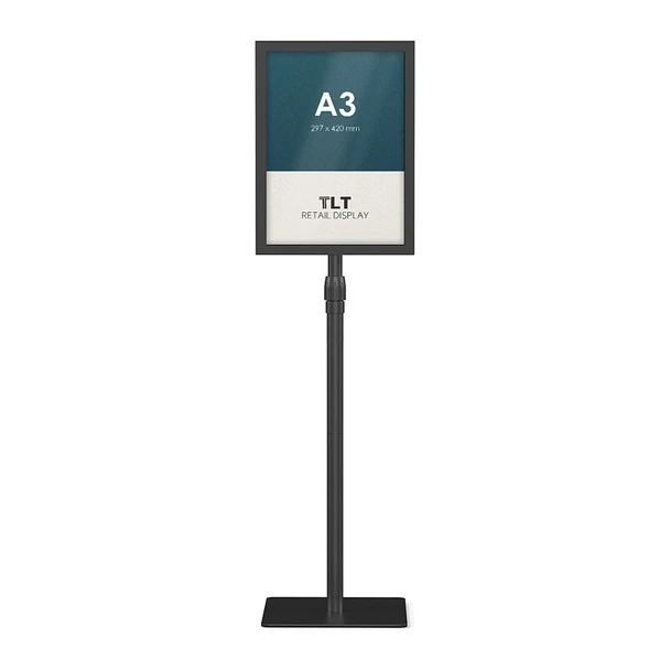 Black A3 double-sided floor stand sign holder with adjustable height