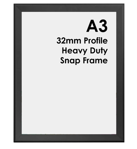 A3 black 32mm heavy duty snap frame with square corners, front view