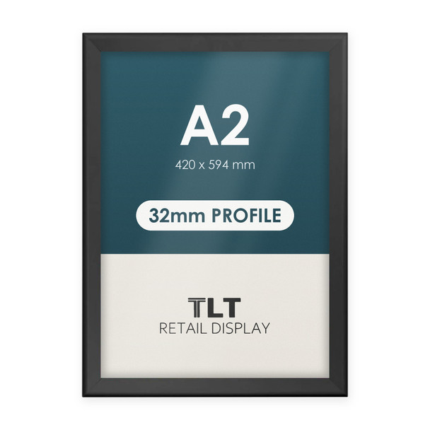 A2 black 32mm heavy duty snap frame with square corners, front view