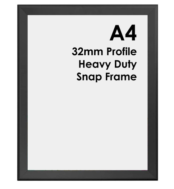 A4 black heavy duty 32mm aluminium snap lock poster frame with square corners