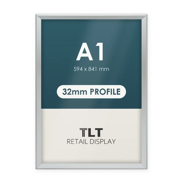 A1 silver 32mm heavy duty snap frame with square corners, front view