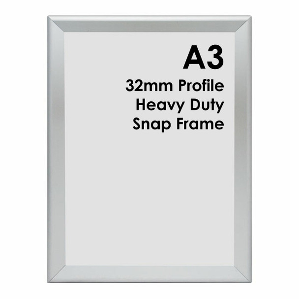 Heavy duty A3 silver aluminium snap lock poster frame with square corners