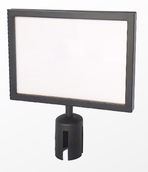 Black A3 landscape sign holder for retractable barrier bollard