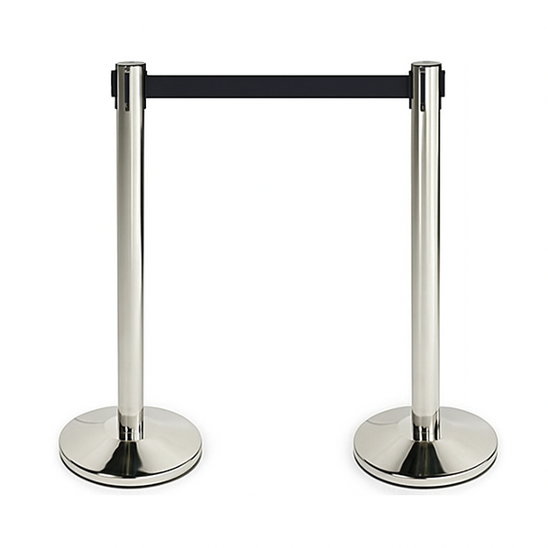 Set of 2 Premium 2m Retractable Black Belt Queue Barrier –  Silver Crowd Control Stanchion Stainless Steel Set of 2 Premium 2m Retractable Black Belt Queue Barrier –  Silver Crowd Control Stanchion Stainless Steel