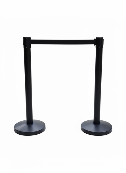 Set of 2 Premium 2m Retractable Belt Queue Barrier – Matte Black Crowd Control Stanchion