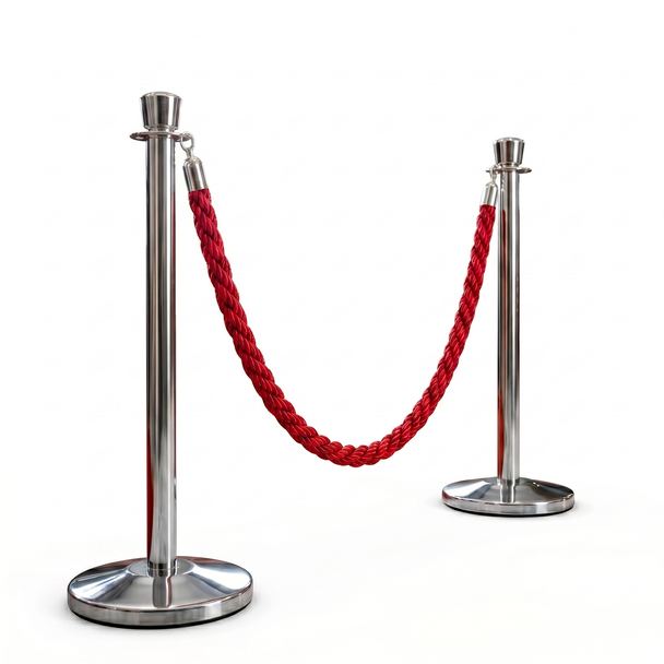 Premium Queue Barriers Set Crowd Control Bollards Heavy Duty(2x Silver POLE+ 1x braided Red ROPE) (view 12)