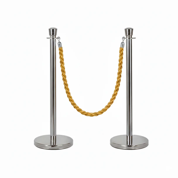 silver rope stanchion set of two with a gold braided rope