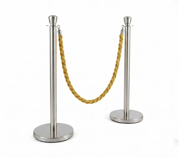 Polished Stainless Steel Rope Barrier Stanchion Set - 2 Posts & 1 Gold Rope