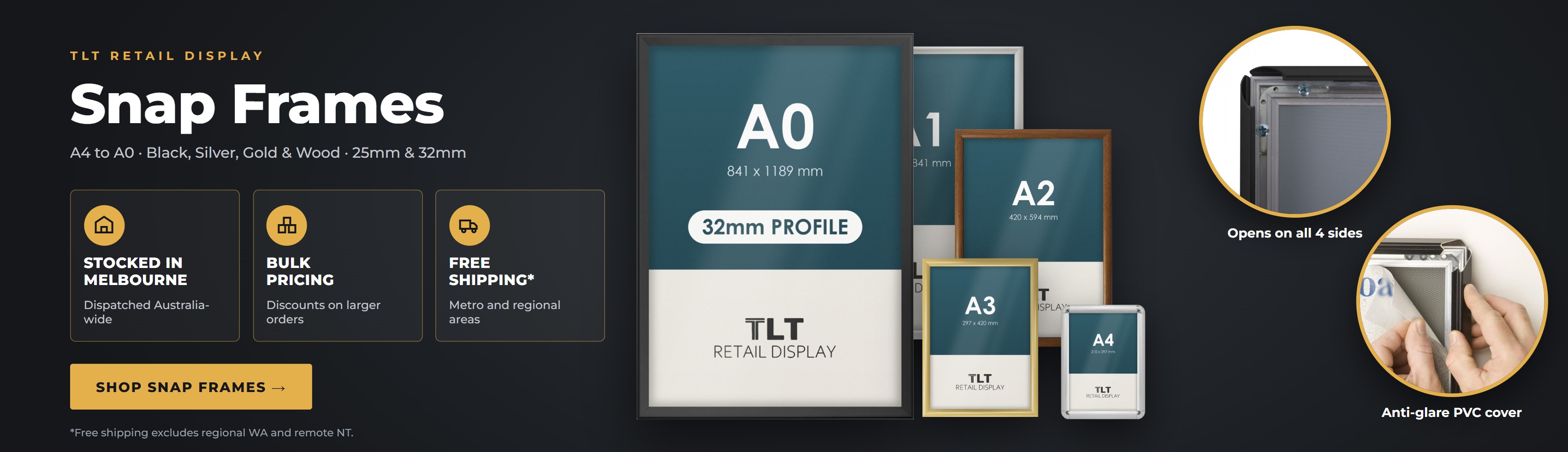 TLT RETAIL DISPLAY - Snap Frames  Free Shipping Australia Wide | Over 20,000 Sold!