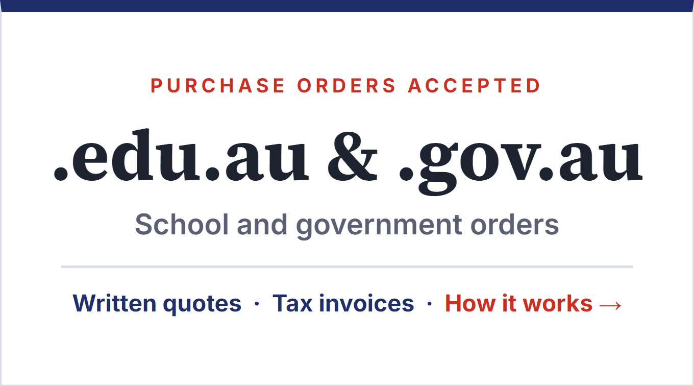 Purchase orders accepted - .edu.au and .gov.au school and government orders