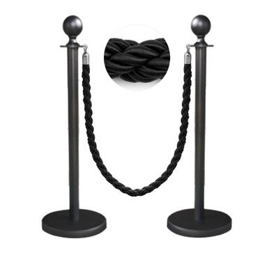 2x Queue Barriers + 1 Ropes Crowd Control Bollards Stands (Black WITH ...