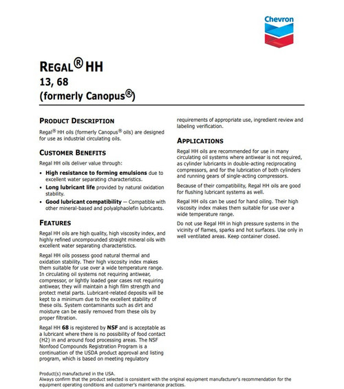 Chevron Regal HH 13 Smoke Oil